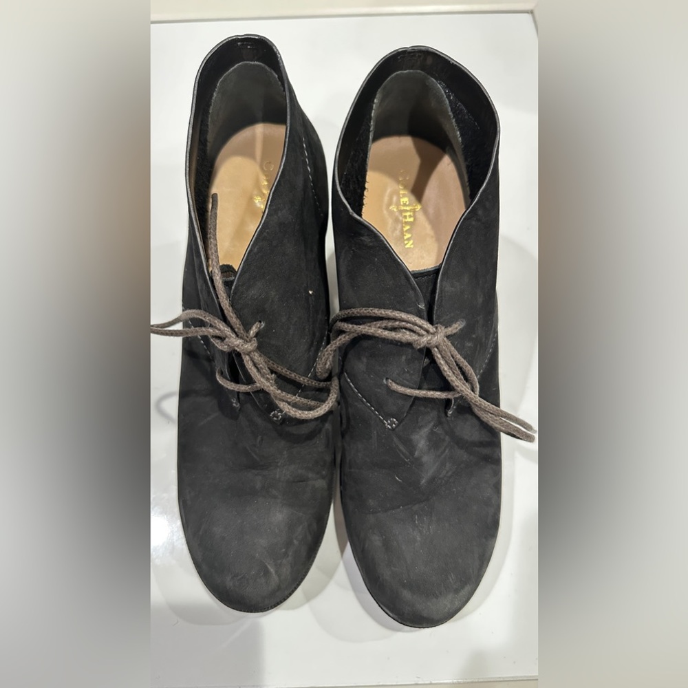 COLE HAAN Britt Chukka Suede Lace Up Wedge booties